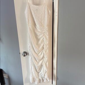 SHEIN White Sleeveless Ruched Midi Dress with Slit